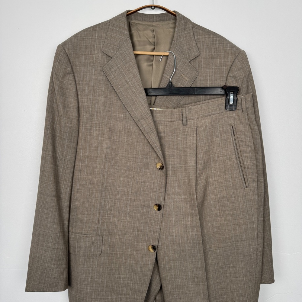 Ermenegildo Zegna Su Misura Brown Wool Silk Blue Pinstripe Positano Suit 56R 42R